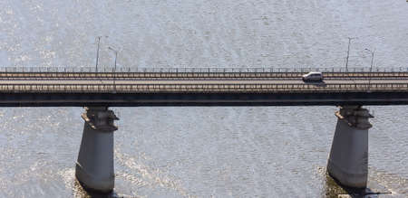 road bridge over the river top view water skyの写真素材