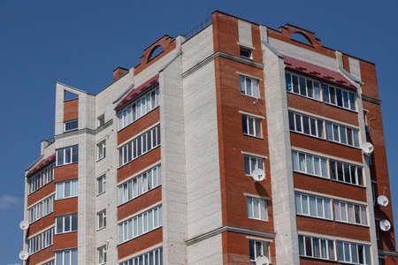 many storey residential buildings. apartments are ready for sale. geometry of architectureの写真素材