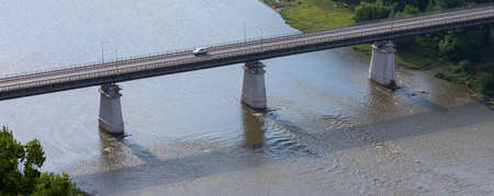 road bridge over the river top view water skyの写真素材