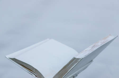 blank white open book on a uniform backgroundの写真素材