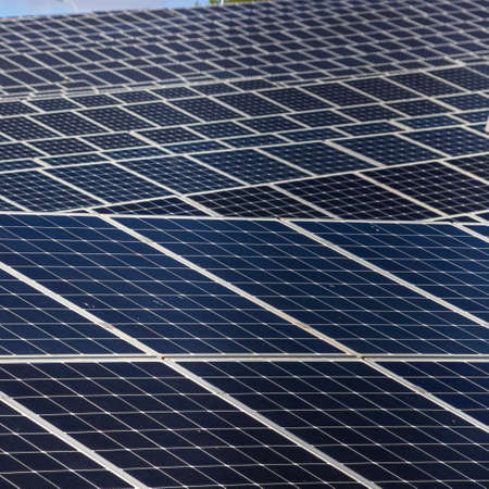 Solar panels in Large Photovoltaic power station, solar park, Renewable energy Sustainable energy,...
