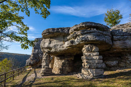 Cave-temple of pre-Christian time Pagan IX century in the village of Monastyrok Borshchivsky District in Ukraine.の写真素材