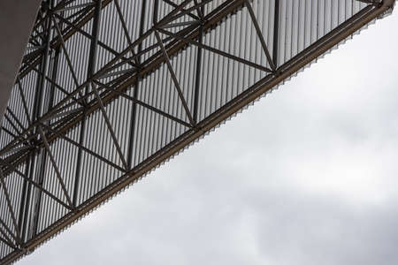lights and speakers of sport stadium, Soccer football stadium roof.の写真素材
