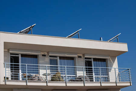 Photovoltaic panels on the roof. Renewable clean green energy.