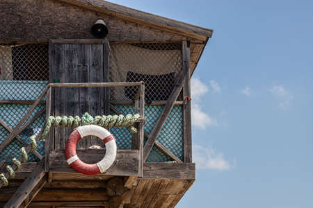 view of lifeguard float on beach house.の写真素材
