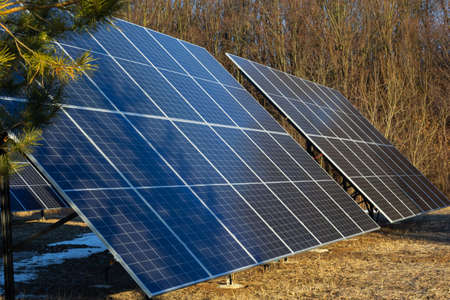 Close-up of Solar cell farm power plant eco technology.landscape of Solar cell panels in a...