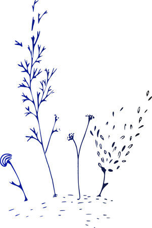 art sketching set of vector leaves symbol elements.のイラスト素材