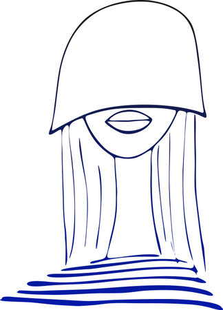 Sketch of elegant woman in hat. Black and white vector illustration.のイラスト素材
