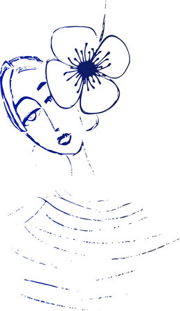 Abstract face with flowers by one line vector drawing. Portrait minimalistic style. botanical print. Nature symbol of cosmetics. Modern continuous line art.のイラスト素材