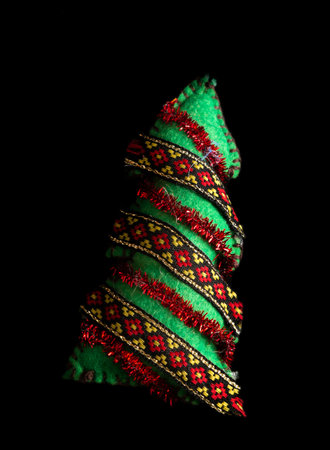 handmade Christmas tree toy, Christmas toy herringbone tree, burlap.