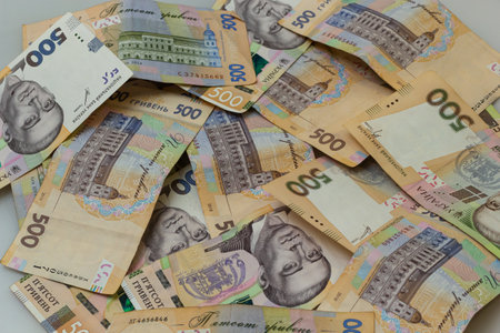 Money of Ukraine. Background of ukrainian hryvnia banknotes. Hryvnia 500, 200. Uah. Money and save...
