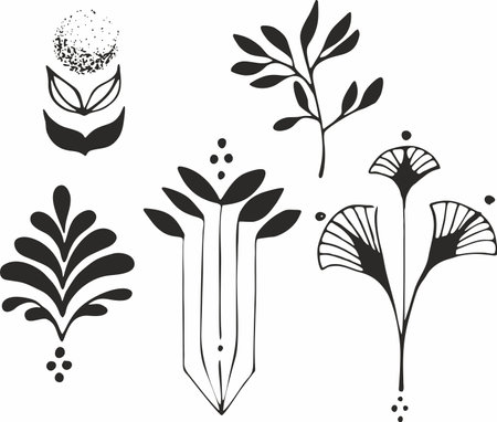 Vector collection of hand drawn plants. Botanical set of sketch flowers and branches.のイラスト素材