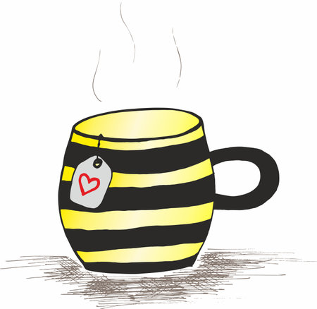 Cup of tea vector illustration. Porcelain mug with hot tea picture. Coffee cup.のイラスト素材