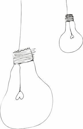 Light bulb with rays shine. Cartoon style. Flat style. Hand drawn style. Doodle style. Symbol of creativity, innovation, inspiration, invention and idea. Vector illustration.のイラスト素材