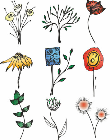 Set of floral elements. Flower red, burgundy, navy blue rose, green leaves. Wedding concept - flowers. Floral poster, invite. Vector arrangements for greeting card or invitation design.のイラスト素材