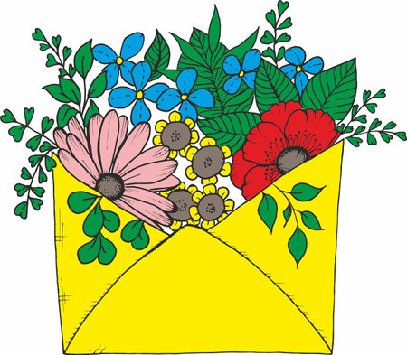 Flowers in an envelope. Floral mail.のイラスト素材