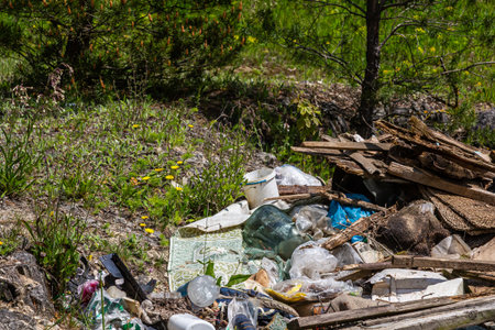 Waste and debris fill a forested area demonstrating the detrimental effects of illegal dumping on...