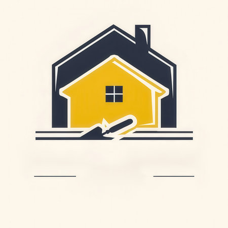 The logo showcases a simple design with a house outline and construction tools, symbolizing a construction company dedicated to modern building solutions.の素材