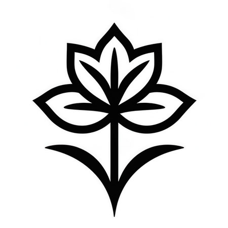 This minimalist logo showcases a stylized flower with symmetrical petals and a central stem, representing freshness and elegance for a floral business identity.の素材