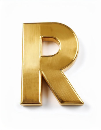 Gold letter R designed to resemble a bar sits on a plain white background, ideal for use in art or branding projects.の素材