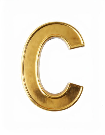Gold letter C shaped like a bar sits prominently against a plain white background, showing its sleek and modern design.の素材