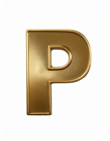 Shiny gold letter P shaped like a bar stands out against a bright white backdrop, emphasizing modern design and elegance.の素材