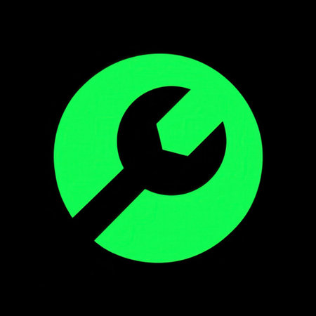 Company logo showcases a green wrench against a black background, symbolizing repair services for small electrical equipment.の素材