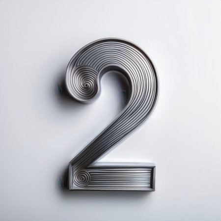 The spiral engraved number two is crafted from gray metal, set against a clean, neutral background, creating an elegant and modern visual.の素材
