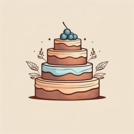 A detailed drawing of a vintage-style cake with multiple tiers, decorated with berries and elegant leaves, ideal for celebrations.の素材