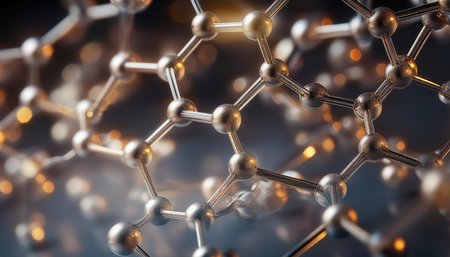 Firefly zinc and bisabolol molecules are illustrated with intricate details of their molecular structure, emphasizing innovative design and arrangement.の素材