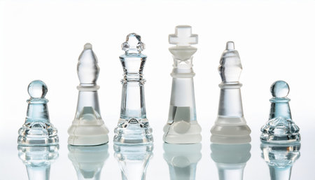 Different styles of transparent glass soccer players stand in dynamic poses along with a glass ball, highlighting the intricate design and craftsmanship against a clear background.の素材