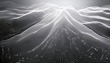 This composition showcases an abstract representation of firefly dot technology with a wave-like texture in shades of gray.の素材