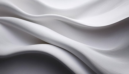 Curves in white and gray intertwine to form a minimalist abstract background, showing smooth textures and a sense of depth, inviting the viewer's imagination.の素材