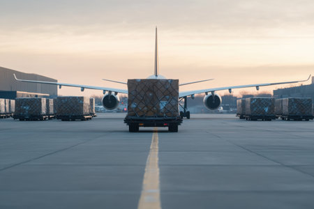 Cargo planes are being loaded with goods at an airport as workers prepare shipments for international transport. This activity reflects the importance of global trade.の素材