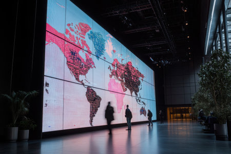 A massive digital display showcases dynamic economic information related to global markets.の素材