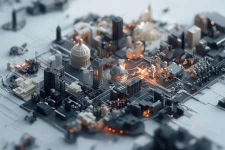 This intricate depiction highlights a vibrant economic ecosystem where different players engage in various activities within a bustling city environment.の素材