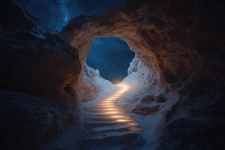 A luminous path cuts through a dark galaxy, illuminating the way amidst celestial shadows. This enchanting trail an exploration of unknown realms, inviting discovery.の素材