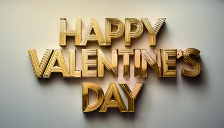Beautiful golden letters spell out a heartfelt Valentine's Day greeting, creating a warm and inviting atmosphere for the celebration.の素材