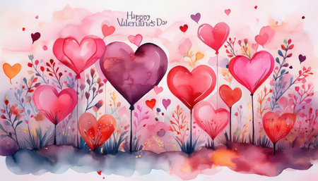 Vibrant hearts and flowers create a festive atmosphere for Valentine's Day, showcasing love and joy through artistic expression.の素材