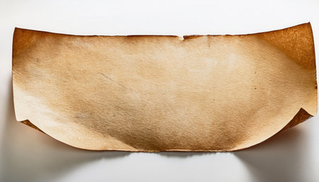 Vintage paper with a firefly list, featuring yellowed edges and a textured surface, rests on a plain white background.の素材