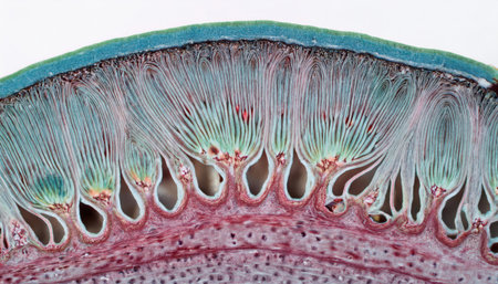 This visual representation reveals a cross-section of a plant stem, displaying the intricate structures essential for plant physiology.の素材