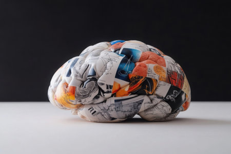 This representation showcases a brain filled with vibrant scientific imagery, symbolizing the fusion of creativity and knowledge. It emphasizes the importance of imagination in the scientific realm.の素材