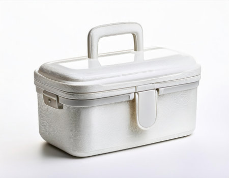 Brightly illustrated lunch box captures the essence of childhood meals, set against a simple white backdrop for emphasis.の素材