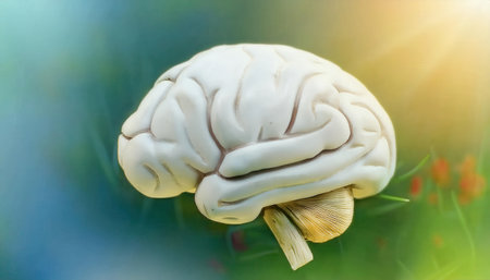 A detailed brain model stands out against a colorful backdrop, symbolizing creativity and mental processes in a vibrant environment.の素材