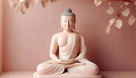 Buddha Gautama sits peacefully in meditation beneath the Bodhi tree, embodying tranquility and wisdom in a serene environment filled with gentle light.の素材