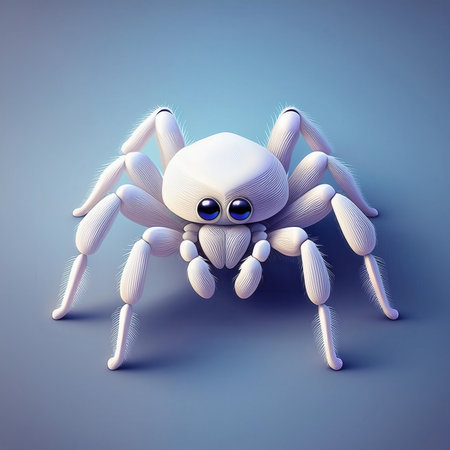 A cheerful and friendly spider character with large eyes and a simple design, perfect for engaging children in a comic book style.の素材