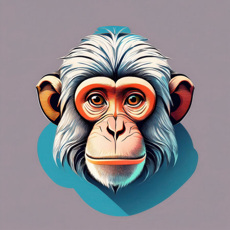 A friendly monkey character with a cheerful expression, designed in a simplistic and colorful style, ideal for kids' comics.の素材