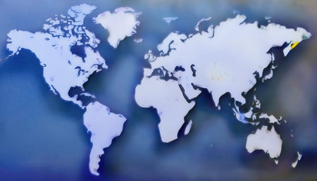 A simple flat illustration of a world map displayed on a dark background, highlighting peeling paint and black borders.の素材