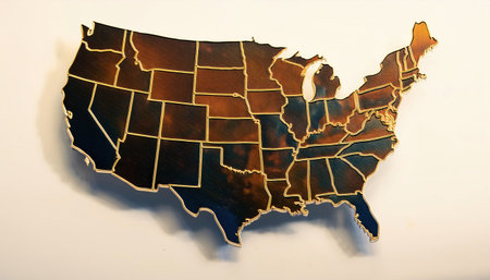 This artwork showcases a detailed map of the United States with realistic textures and designs, highlighting the country's unique geography and state outlines.の素材