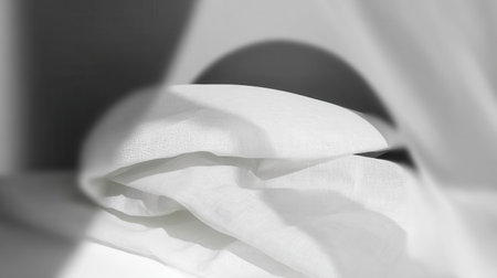 Layers of translucent white material softly drape creating a peaceful scene. The natural light filters through enhancing tranquility in the space.の素材